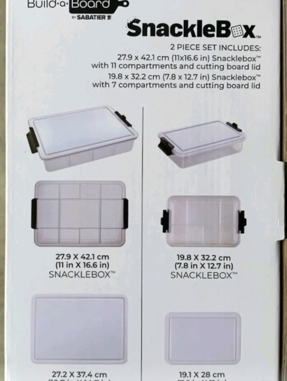 Sabatier SnackleBox 2 Piece Set with Cutting Board Lids. New